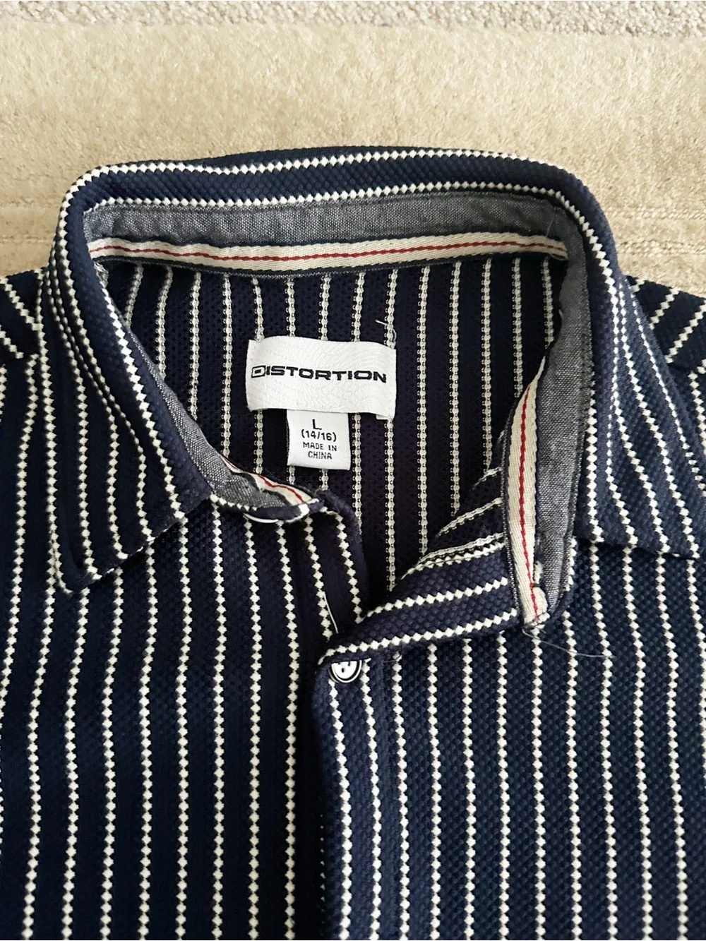 Distortion Slim Fit Navy Stripe Short Sleeve Shirt